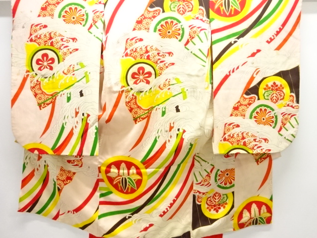 JAPANESE KIMONO / ANTIQUE KIMONO / FLOWER-CIRCLE PATTERN AMID ROUGH WA
